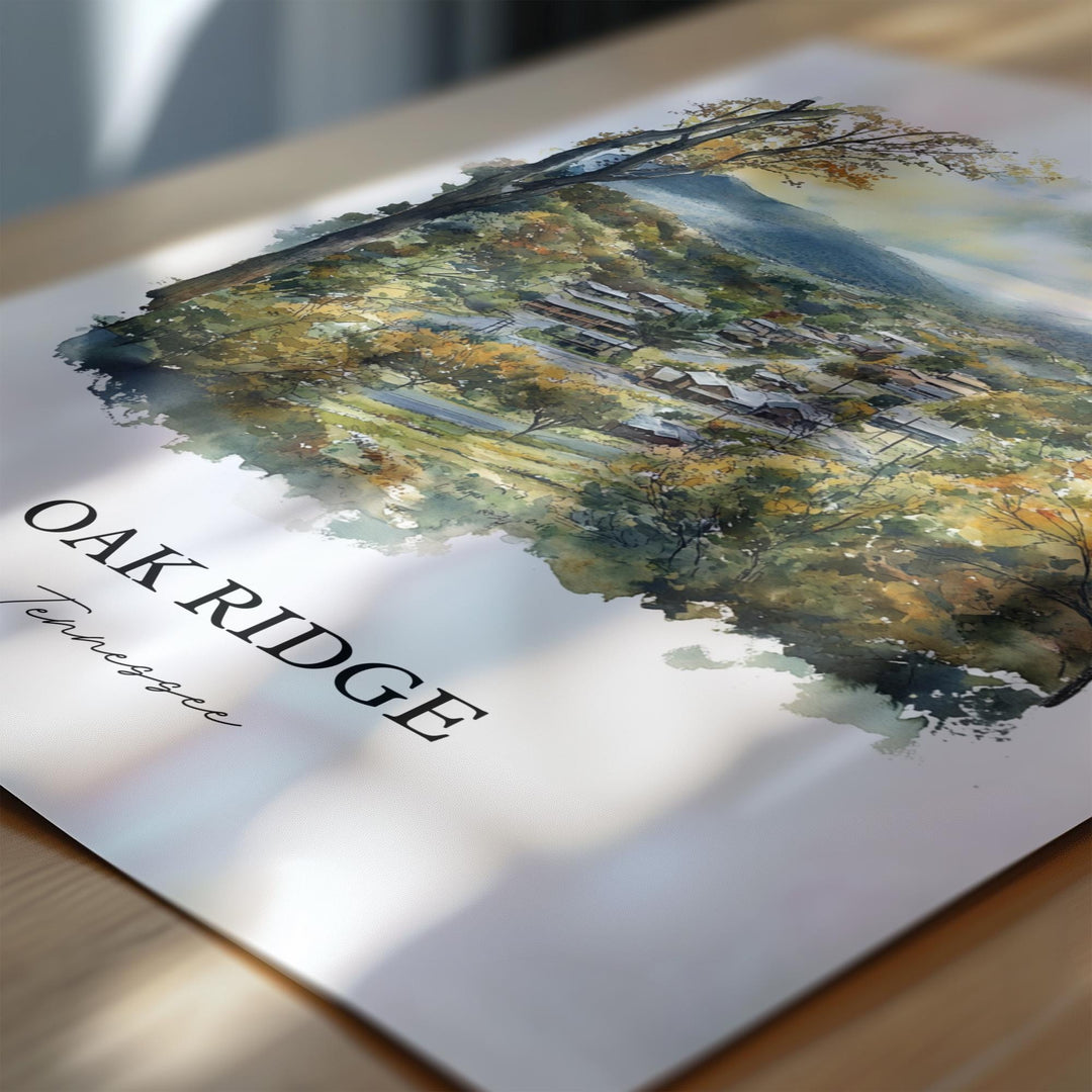 Oak Ridge TN Wall Art, Anderson County Print, Tennessee Watercolor Art, Oak Ridge Gift, Travel Print, Travel Poster, Housewarming Gift