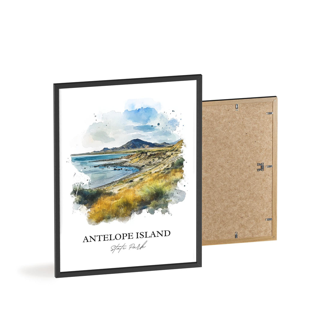 Antelope Island Wall Art, Great Salt Lake Print, Utah Watercolor Art, Antelope Island Gift, Travel Print, Travel Poster, Housewarming Gift