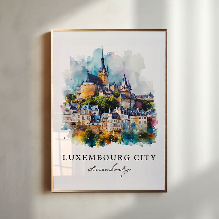 Luxembourg City watercolor travel art - Luxembourg, Luxembourg City print, Wedding gift, Birthday present, Custom Text, Perfect Gift