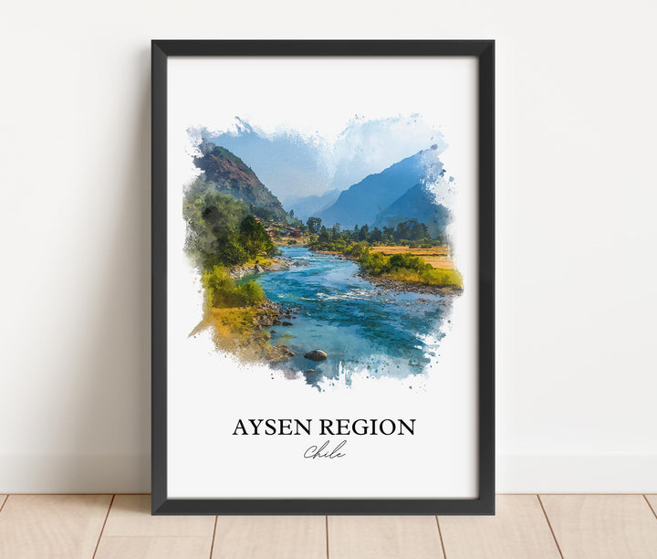 Aysen Region Wall Art, Aysen Region Print, Chile Watercolor Art, Chile Gift, Chile Travel Print, Travel Poster, Housewarming Gift