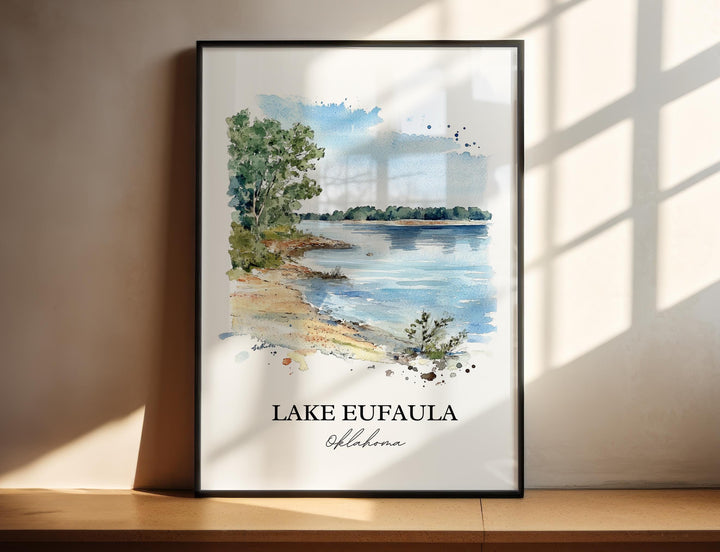 Lake Eufaula Wall Art, Eufaula Lake Print, Oklahoma Watercolor Art, Lake Eufaula Gift, Travel Print, Travel Poster, Housewarming Gift