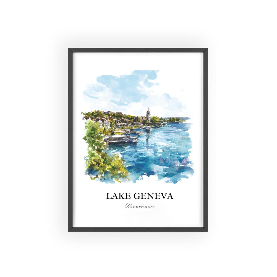 Lake Geneva WI Wall Art, Geneva Lake Print, Wisconsin Watercolor Art, Lake Geneva Gift, Travel Print, Travel Poster, Housewarming Gift