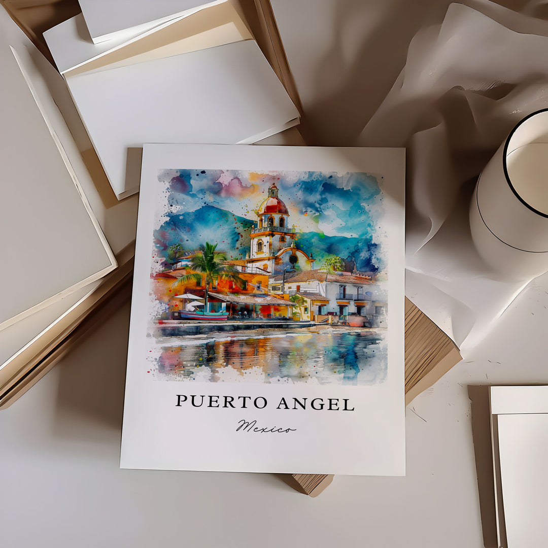 Puerto Angel MX Art, Puerto Angel Print, Oaxaca Watercolor Art, Oaxaca Mexico Gift,