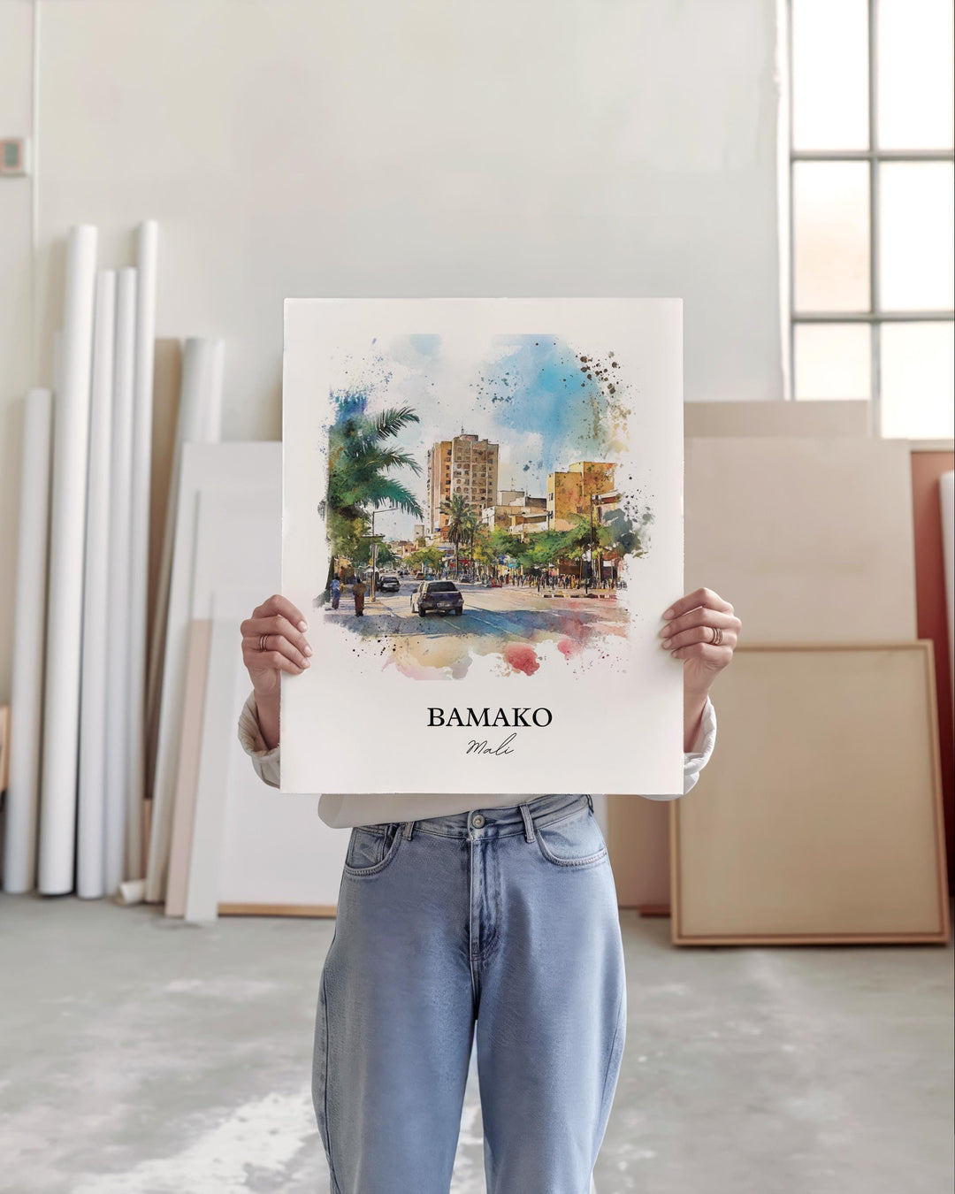 Bamako Mali Wall Art, Bamako Print, Mali Watercolor Art, Bamako Mali Gift, Travel Print, Travel Poster, Housewarming Gift