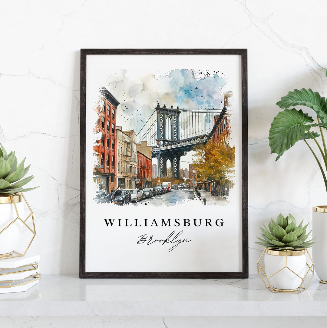 Williamsburg watercolor travel art - Brooklyn, Williamsburg print, Wedding gift, Birthday present, Custom Text, Perfect Gift