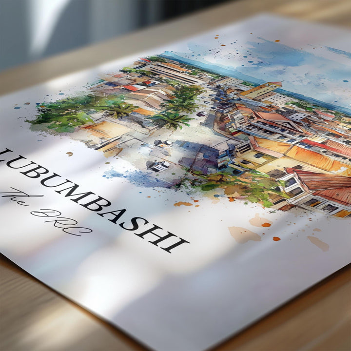 Lubumbashi Wall Art, DRC Africa Print, DRC Watercolor Art, Lubumbashi Gift, Travel Print, Travel Poster, Housewarming Gift