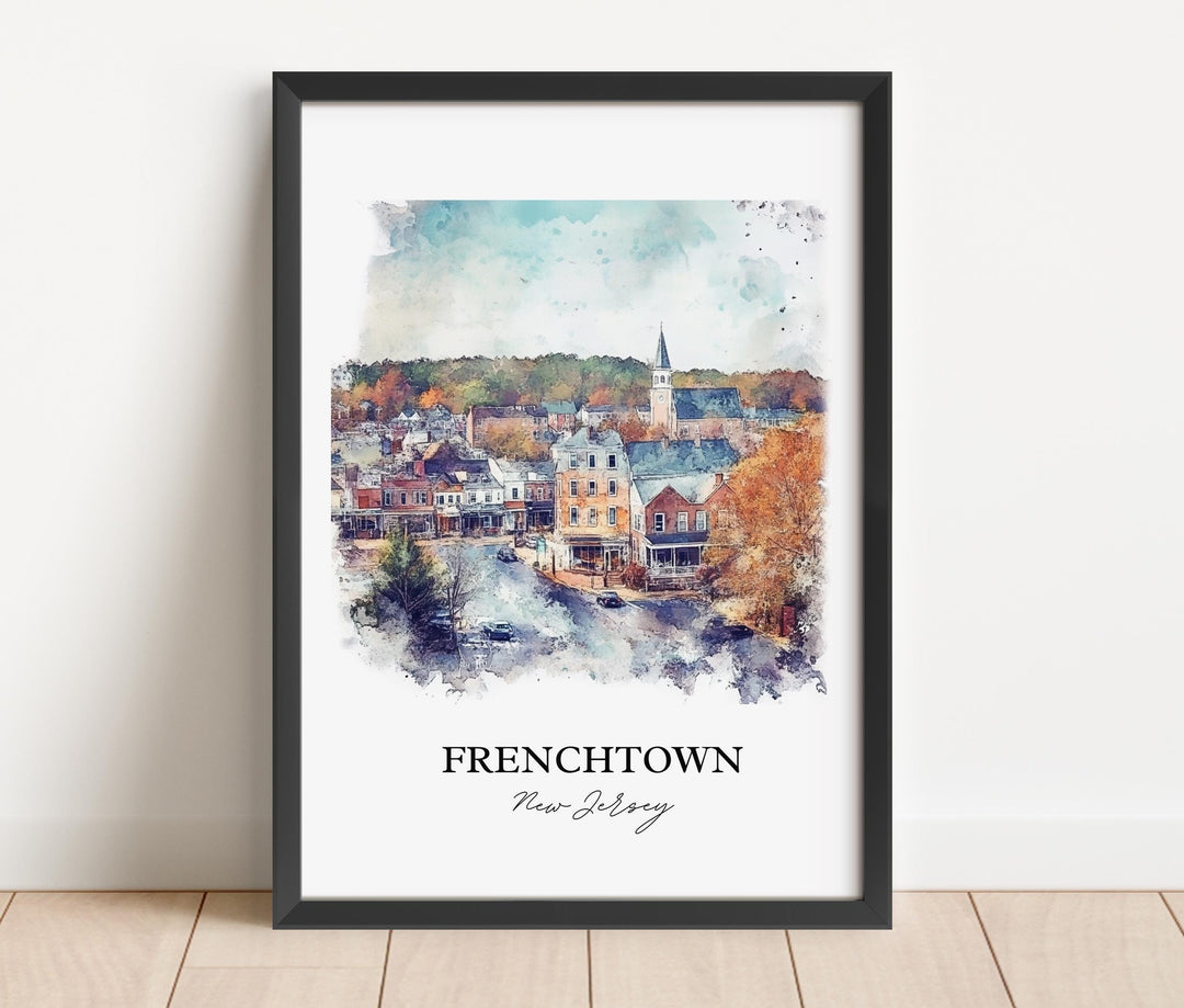 Frenchtown NJ Wall Art, Hunterdon County Print, NJ Towns Watercolor Art, Frenchtown NJ Gift, Travel Print, Travel Poster, Housewarming Gift