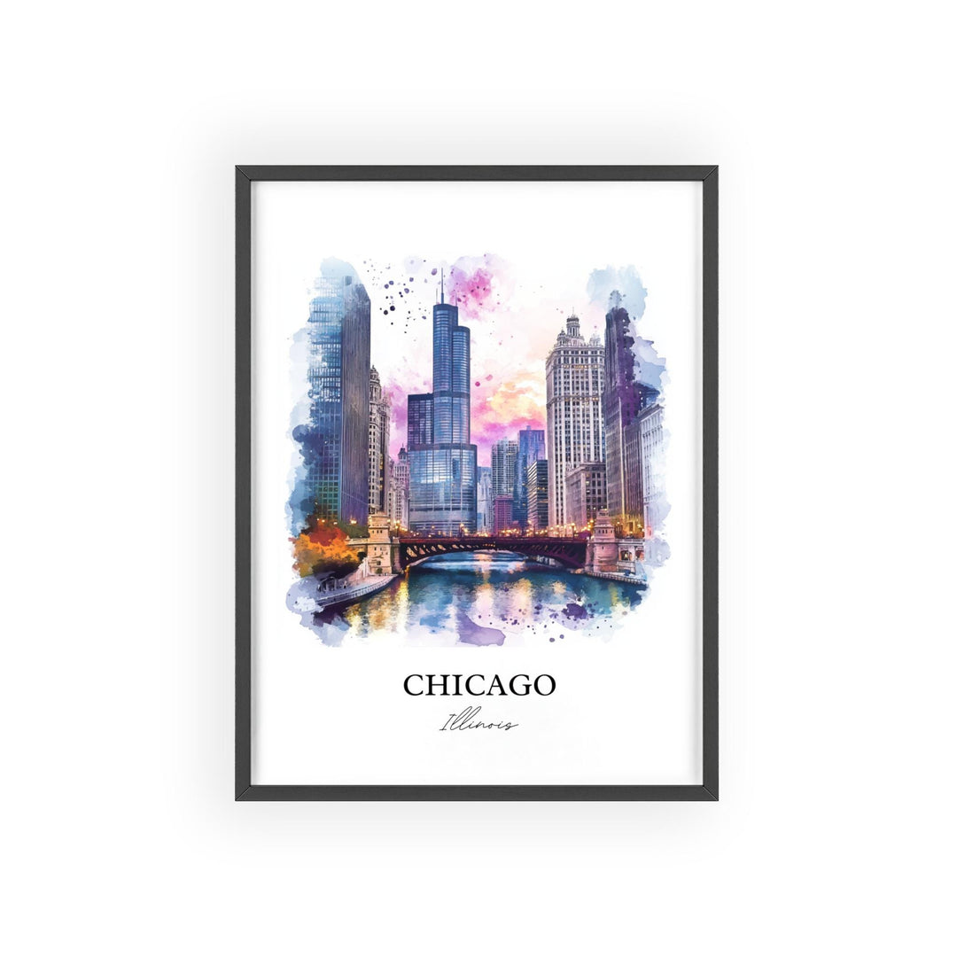 Chicago Wall Art, Chicago Print, Chicago Illinois Watercolor Art, Chicago Skyline Gift, Travel Print, Travel Poster, Housewarming Gift