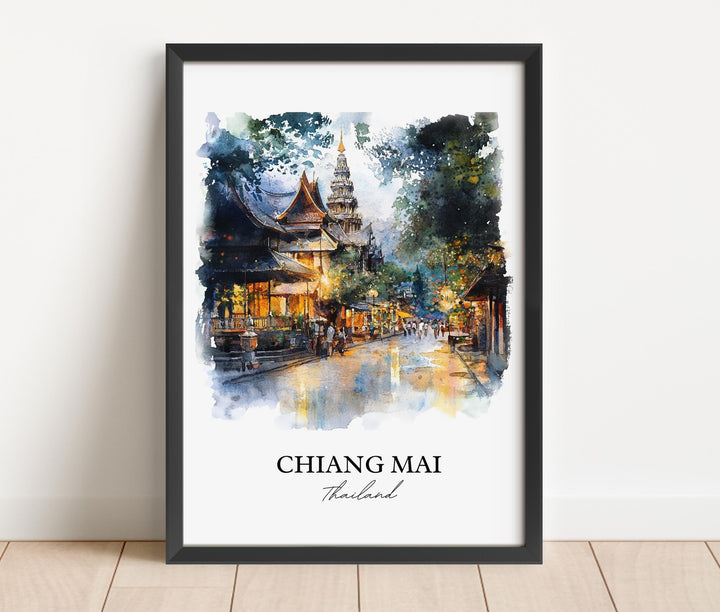 Chiang Mai Wall Art, Chiang Mai Print, Thailand Watercolor Art, Chiang Mai Gift, Travel Print, Travel Poster, Housewarming Gift
