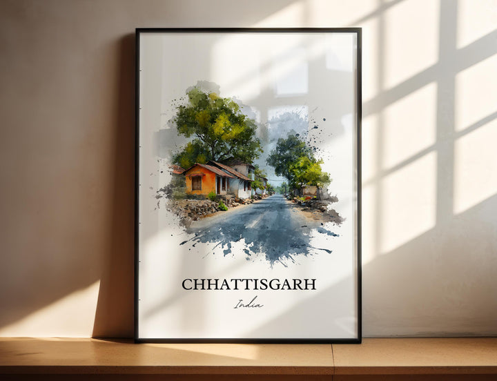 Chhattisgarh India Wall Art, Chhattisgarh Print, Chhattisgarh Watercolor, Chhattisgarh Gift, Travel Print, Travel Poster, Housewarming Gift