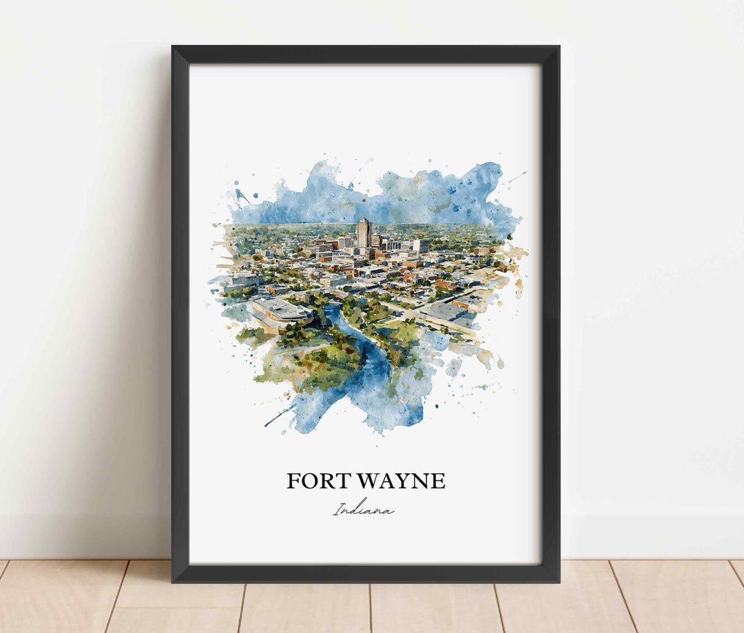 Fort Wayne Wall Art, Indiana Print, Indiana Watercolor Art, Fort Wayne Skyline Gift, Travel Print, Travel Poster, Housewarming Gift