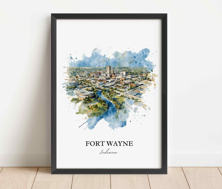Fort Wayne Wall Art, Indiana Print, Indiana Watercolor Art, Fort Wayne Skyline Gift, Travel Print, Travel Poster, Housewarming Gift