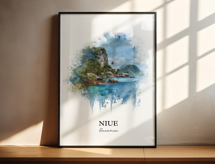 Niue Wall Art, Niue Print, Niue Watercolor Art, Niue Island Gift, Travel Print, Travel Poster, Housewarming Gift