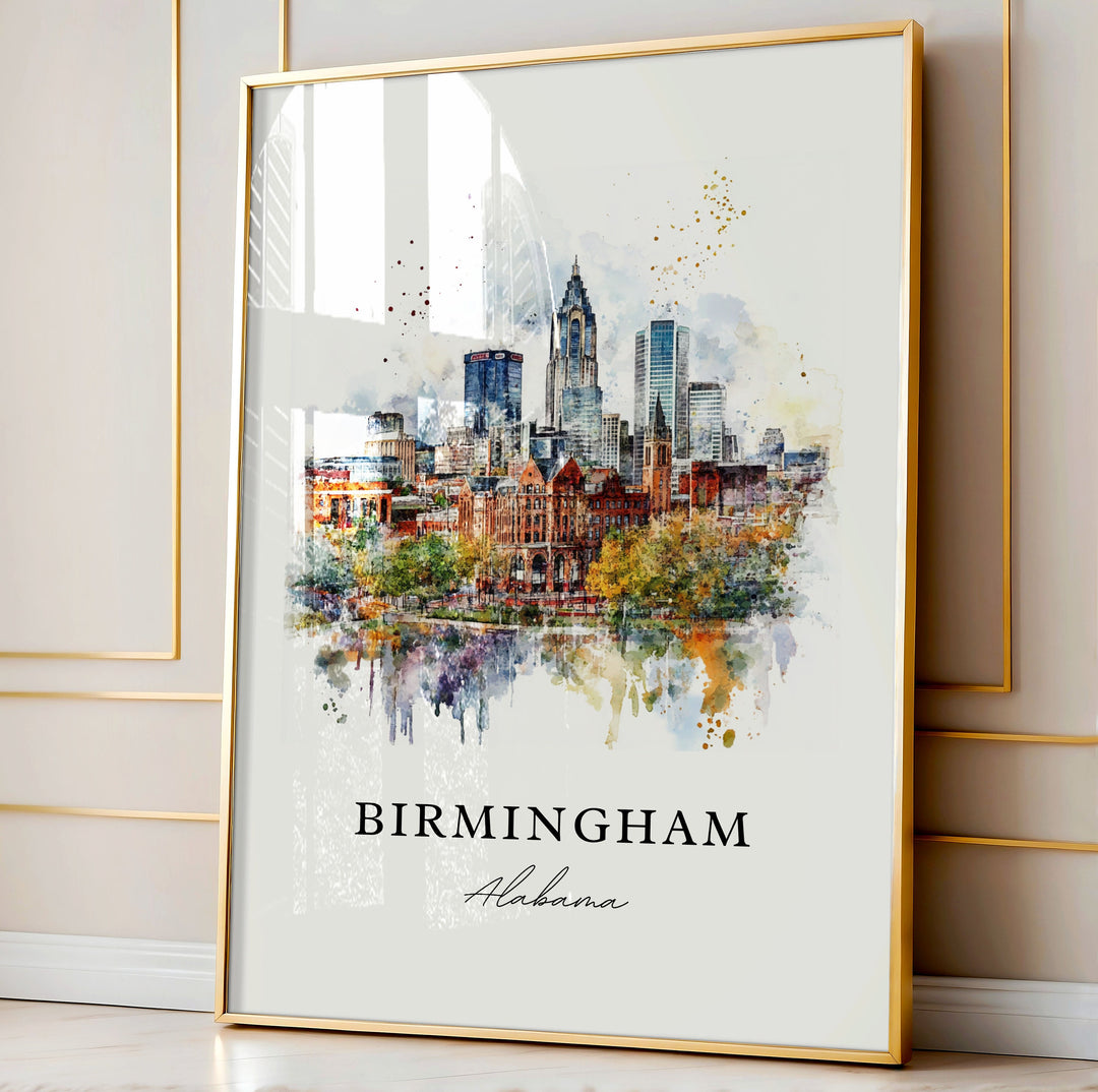 Birmingham AL Art, Birmingham Print, Birmingham AL Watercolor Art, Birmingham Alabama Gift, Travel Poster, Housewarming Gift