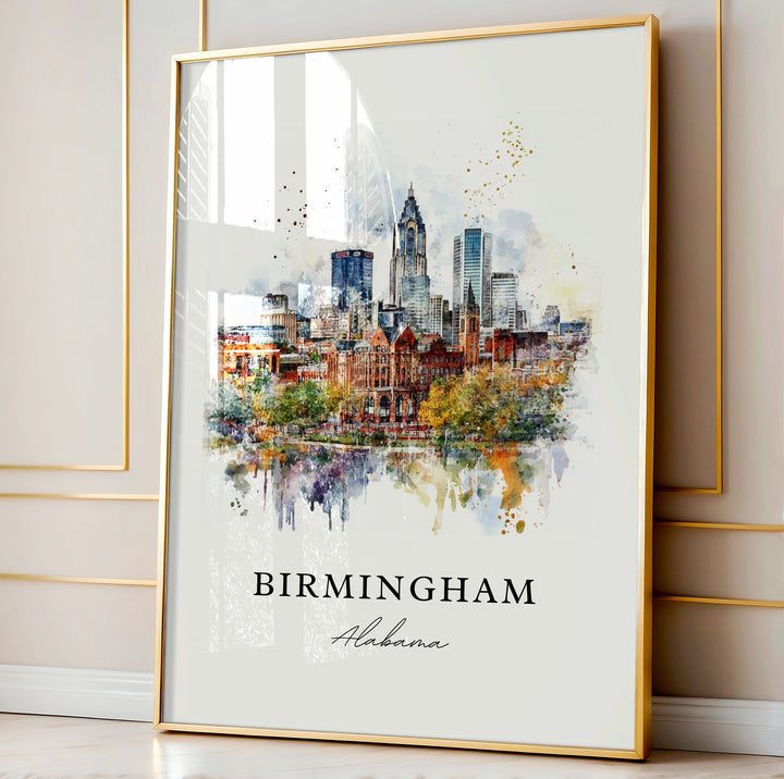 Birmingham AL Art, Birmingham Print, Birmingham AL Watercolor Art, Birmingham Alabama Gift, Travel Poster, Housewarming Gift