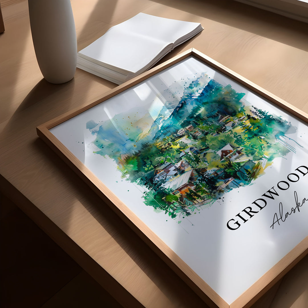 Girdwood Alaska Wall Art, Girdwood Print, Anchorage AK Watercolor, Girdwood Alaska Gift,