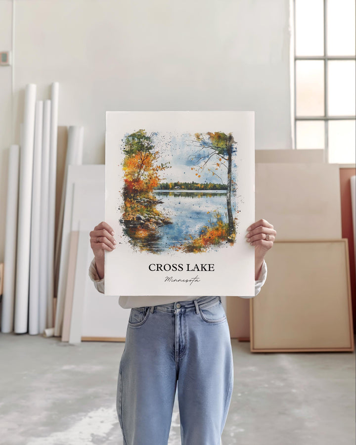 Cross Lake MN Wall Art, Crow Wing County Print, Minnesota Watercolor Art, Cross Lake Gift, Travel Print, Travel Poster, Housewarming Gift
