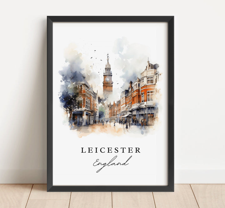 Leicester traditional travel art - England, Leicester poster, Wedding gift, Birthday present, Custom Text, Personalized Gift