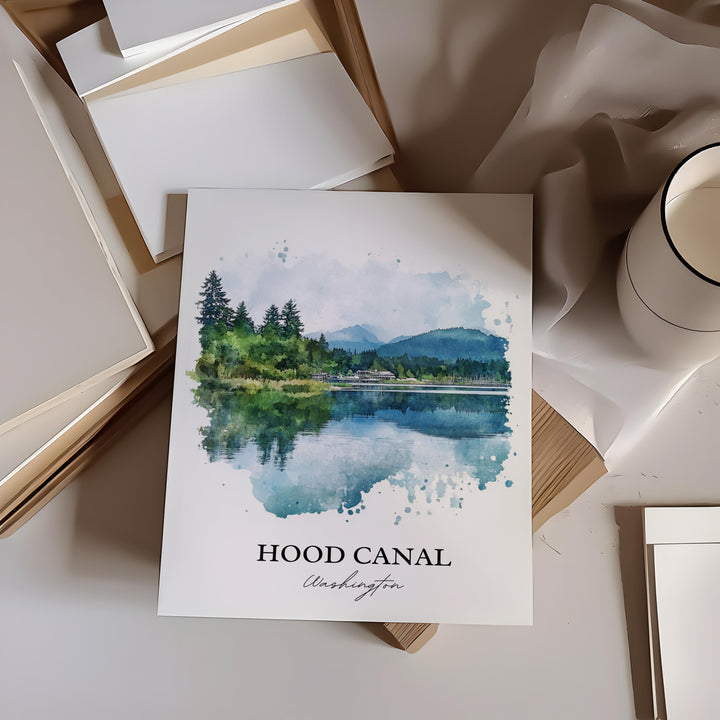 Hood Canal Wall Art, Floating Bridge Print, Hood Canal WA Watercolor Art, Hood Canal WA Gift, Travel Print, Travel Poster, Housewarming Gift