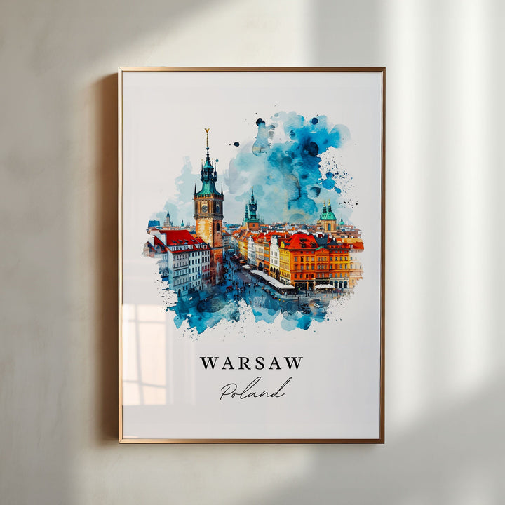 Warsaw watercolor travel art - Poland, Warsaw print, Wedding gift, Birthday present, Custom Text, Perfect Gift