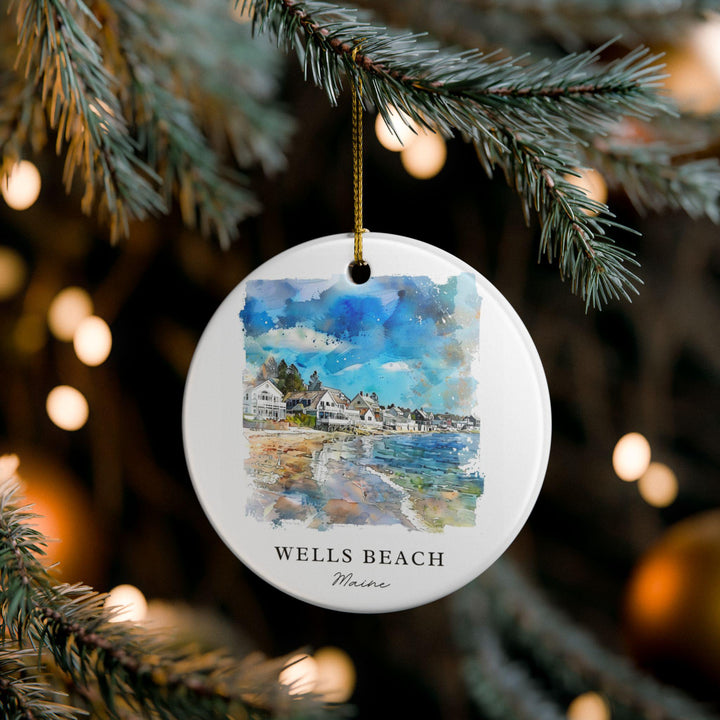 Wells Beach Ornament: Unique Wells Beach Maine Souvenir, Maine Xmas Decor, and Authentic Wells Beach ME Gift