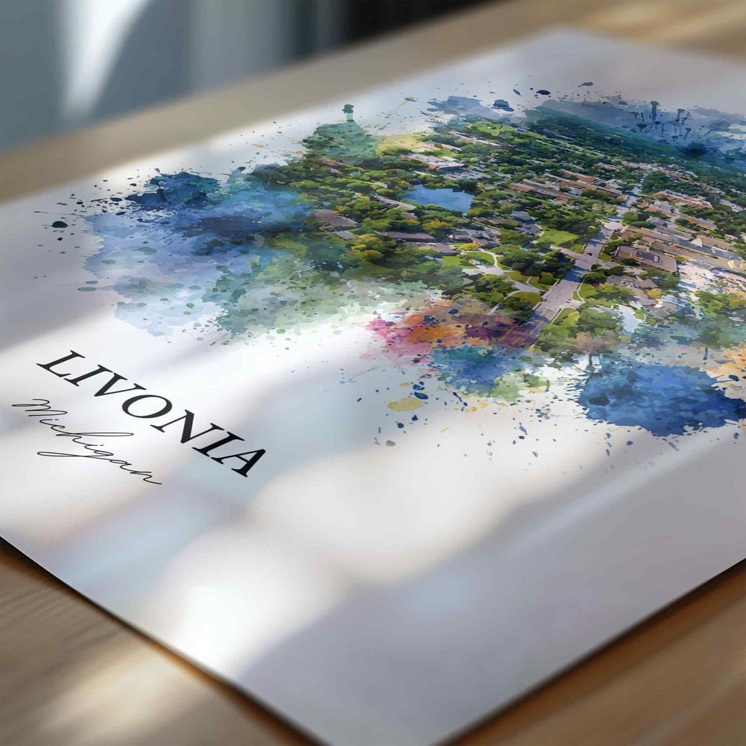 Livonia, Michigan – Watercolor Art Print