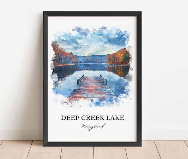 Deep Creek Lake Wall Art, McHenry MD Print, Maryland Watercolor Art, Deep Creek Lake Gift, Travel Print, Travel Poster, Housewarming Gift
