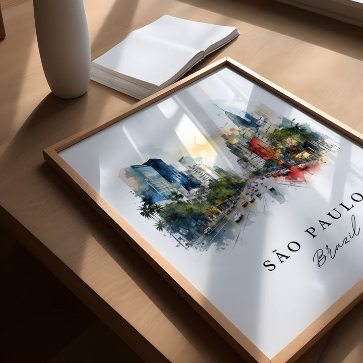 São Paulo traditional travel art - Brazil, São Paulo poster, Wedding gift, Birthday present, Custom Text, Personalized Gift