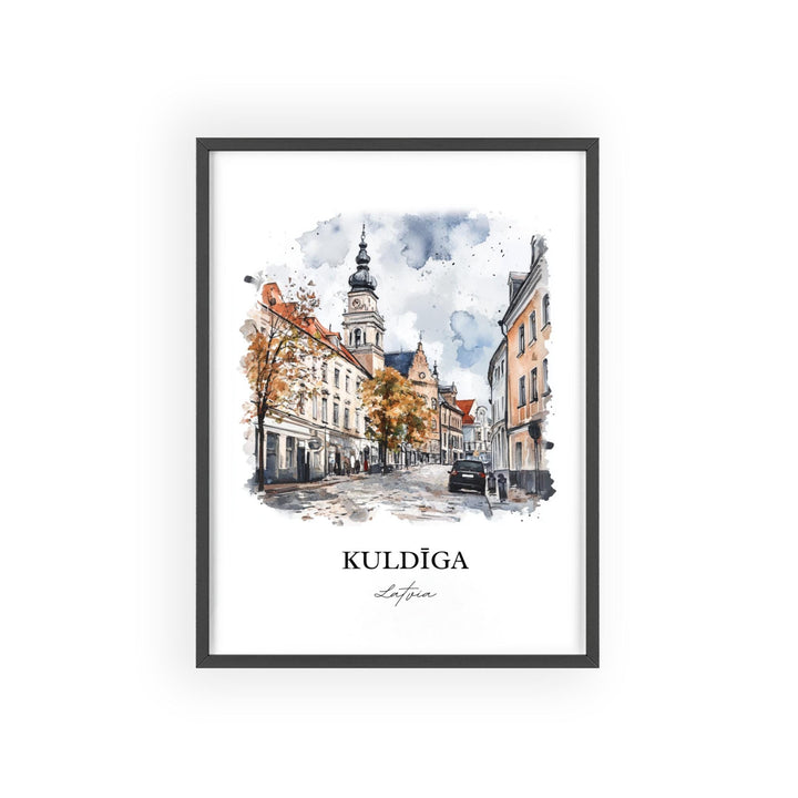 Kuldiga Wall Art, Latvia Print, Lativa Watercolor Art, Kuldiga Lativa Gift, Travel Print, Travel Poster, Housewarming Gift