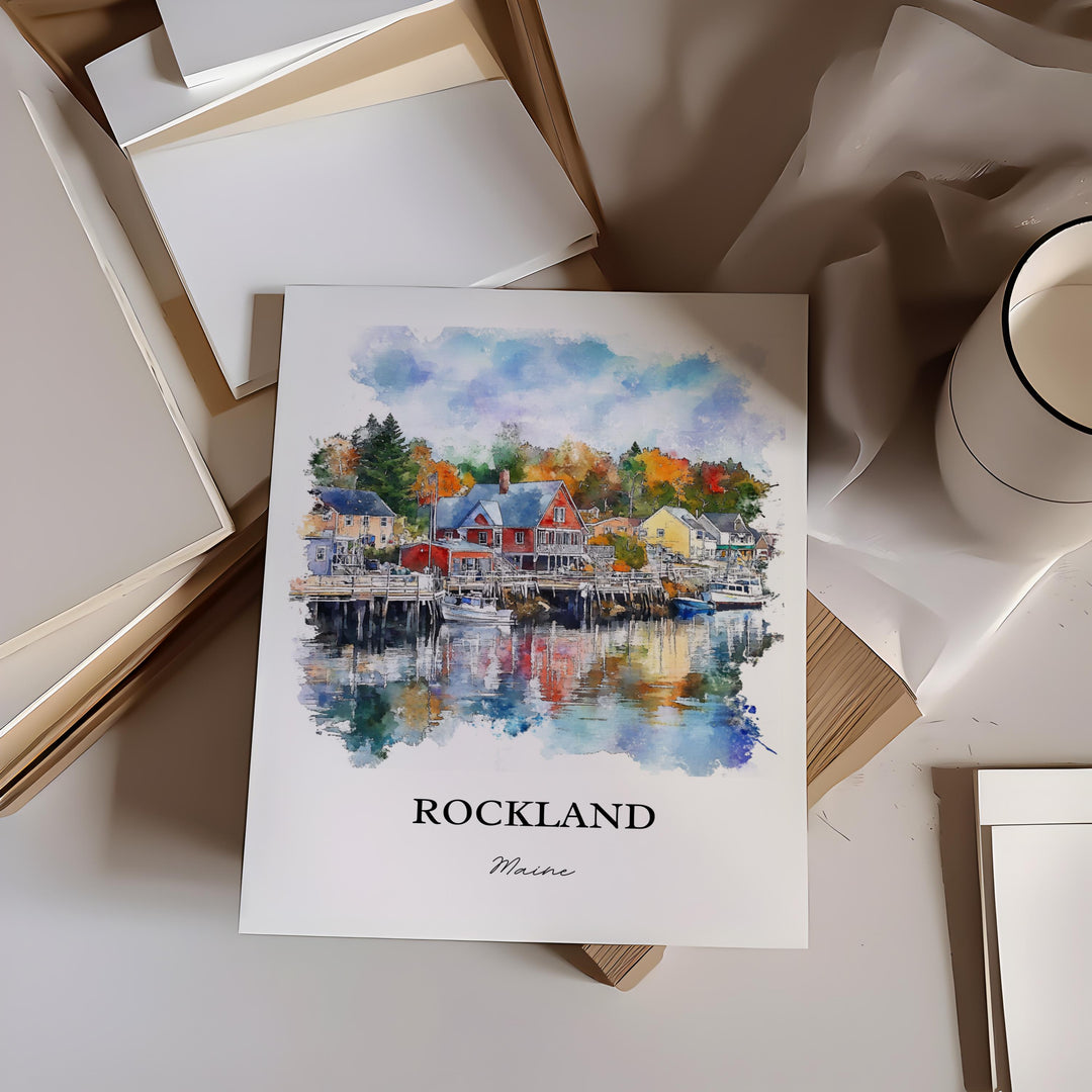 Rockland Maine Wall Art, Knox County Print, Maine Watercolor Art, Rockland ME Gift, Travel Print, Travel Poster, Housewarming Gift