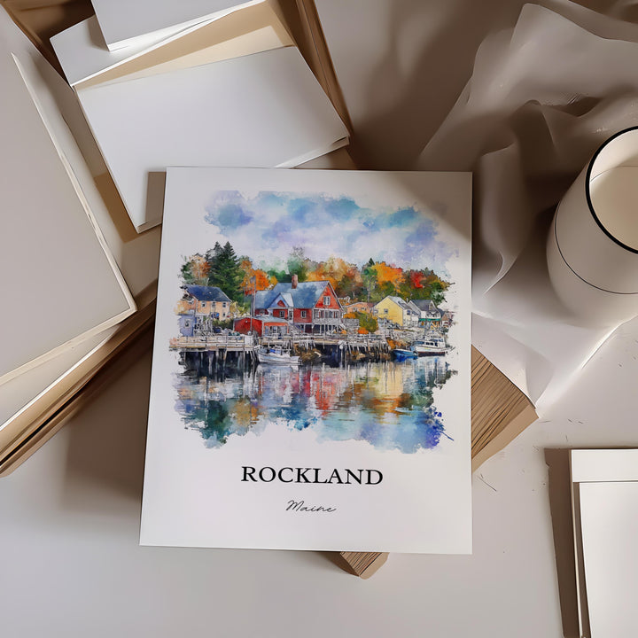 Rockland Maine Wall Art, Knox County Print, Maine Watercolor Art, Rockland ME Gift, Travel Print, Travel Poster, Housewarming Gift