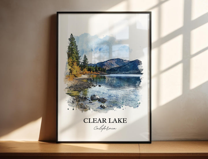 Clear Lake CA Wall Art, Napa County Print, Clear Lake Watercolor Art, Clear Lake Gift, Travel Print, Travel Poster, Housewarming Gift