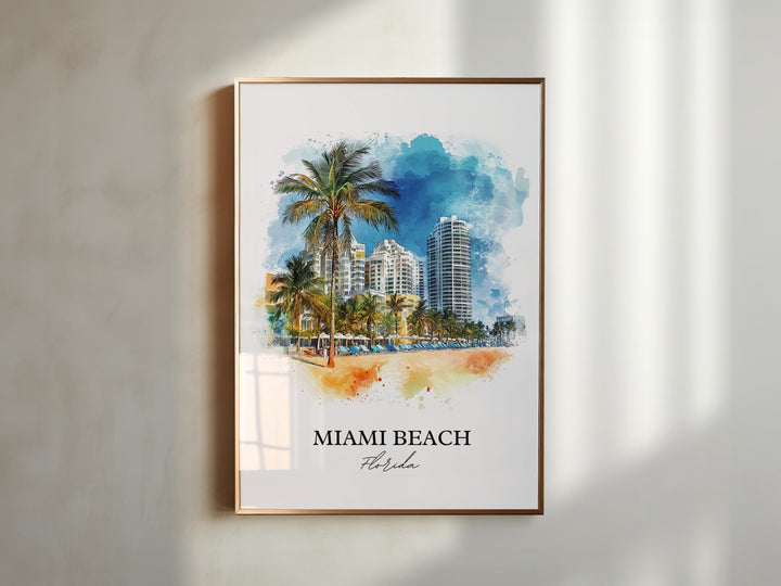 Miami Beach Wall Art, South Florida Print, Miami FL Watercolor Art, Miami Beach Gift, Travel Print, Travel Poster, Housewarming Gift