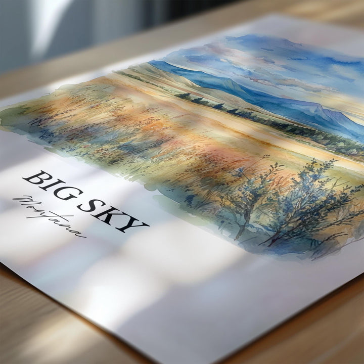 Big Sky MT Wall Art, Big Sky Montana Print, Montana Watercolor Art, Big Sky MT Gift, Travel Print, Travel Poster, Housewarming Gift