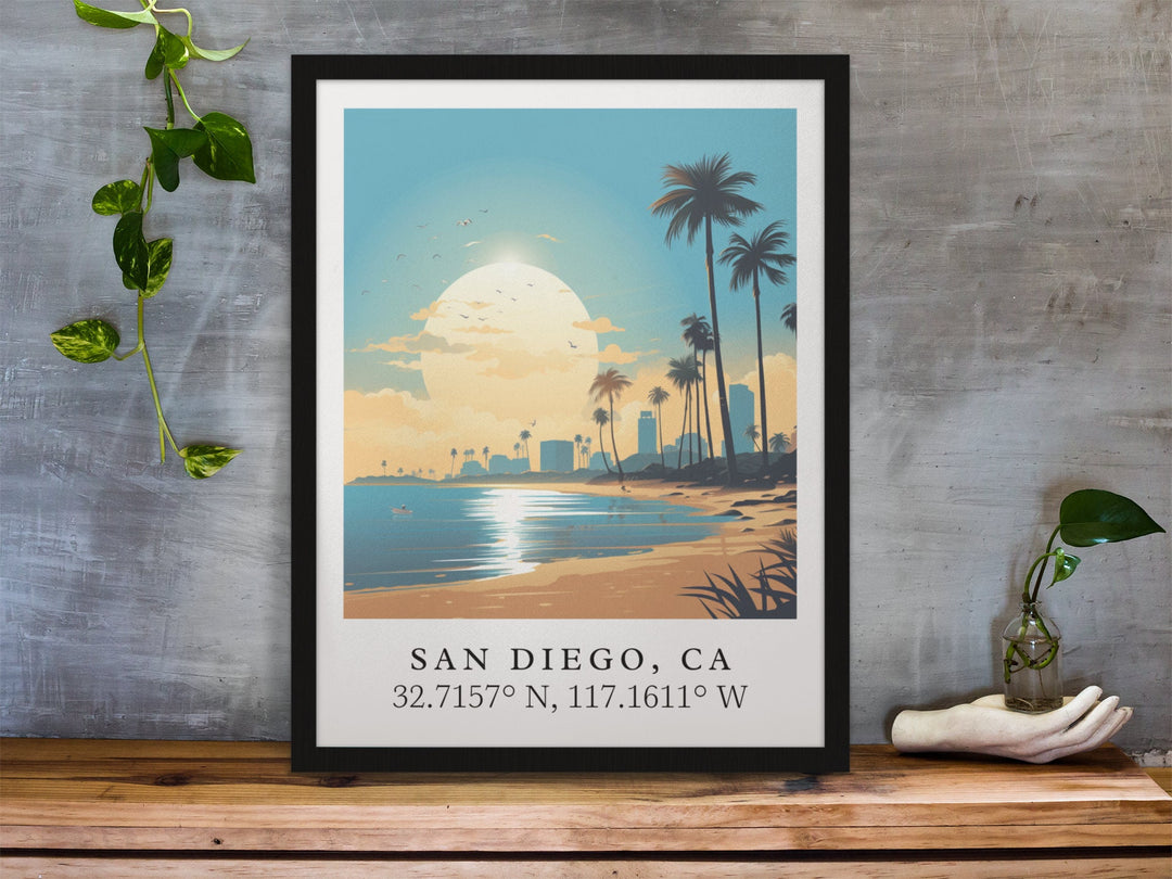 San Diego Diego traditional travel art - California, San Diego poster, Wedding gift, Birthday present, Custom Text, Personalised Gift