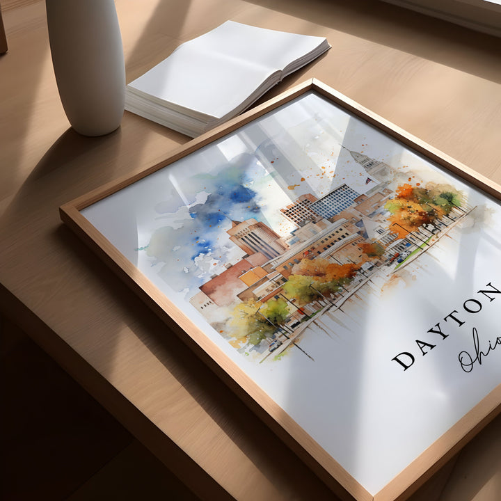 Dayton traditional travel art - Ohio, Dayton poster, Wedding gift, Birthday present, Custom Text, Personalized Gift