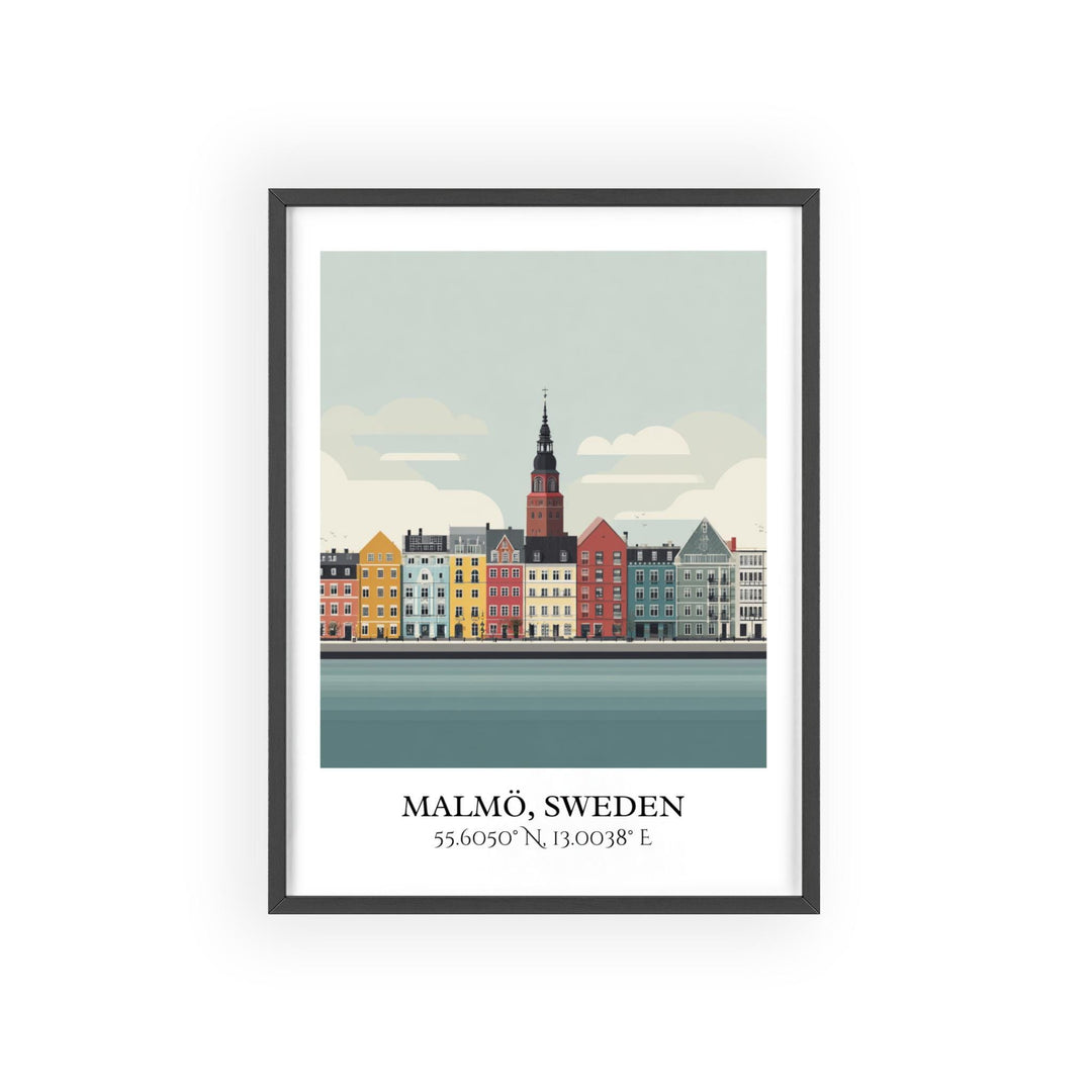 Malmo Sweden Art, Malmo Retro Travel Art, Malmo Home Decor, Malmo Sweden Gift, Sweden Travel Art, Travel Prints, Housewarming Gift