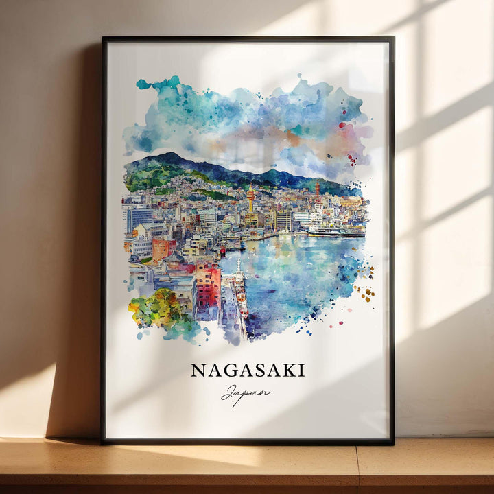 Nagasaki Wall Art, Nagasaki Japan Print, Nagasaki Watercolor Art, Nagasaki Japan Gift,