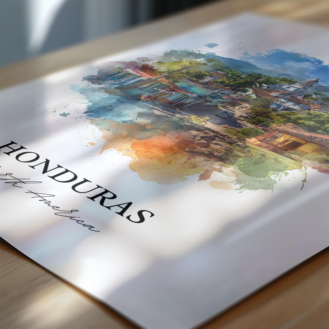 Honduras Wall Art, Honduras Print, Honduras Watercolor Art, Honduras Gift, Travel Print, Travel Poster, Housewarming Gift