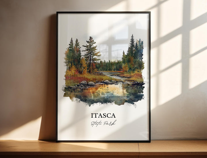 Itasca State Park Art, Park Rapids Print, Minnesota Watercolor Art, Itasca State Park Gift, Travel Print, Travel Poster, Housewarming Gift