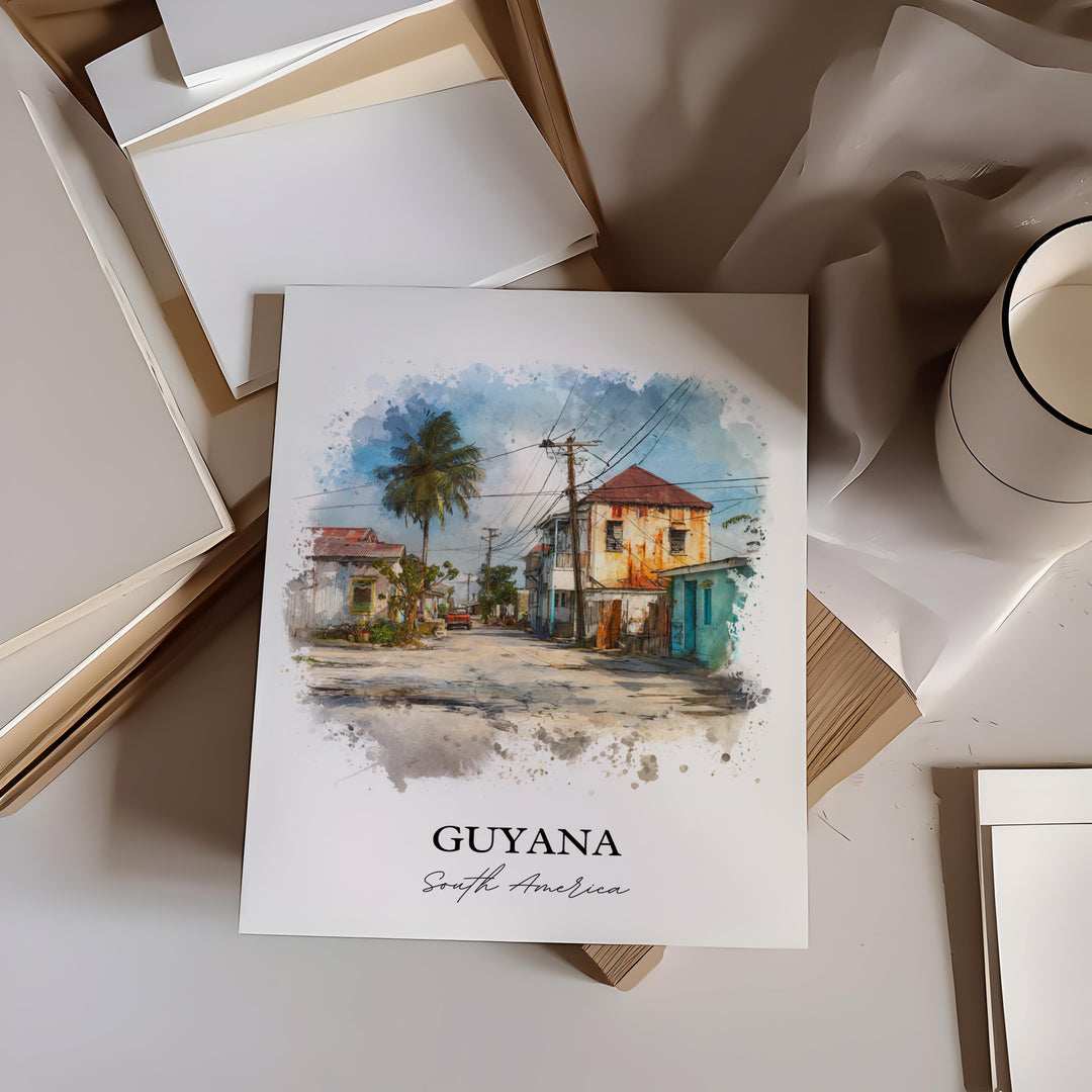 Guyana Wall Art, Guyana Print, Guyana Watercolor Art, Guyana Gift, Travel Print, Travel Poster, Housewarming Gift