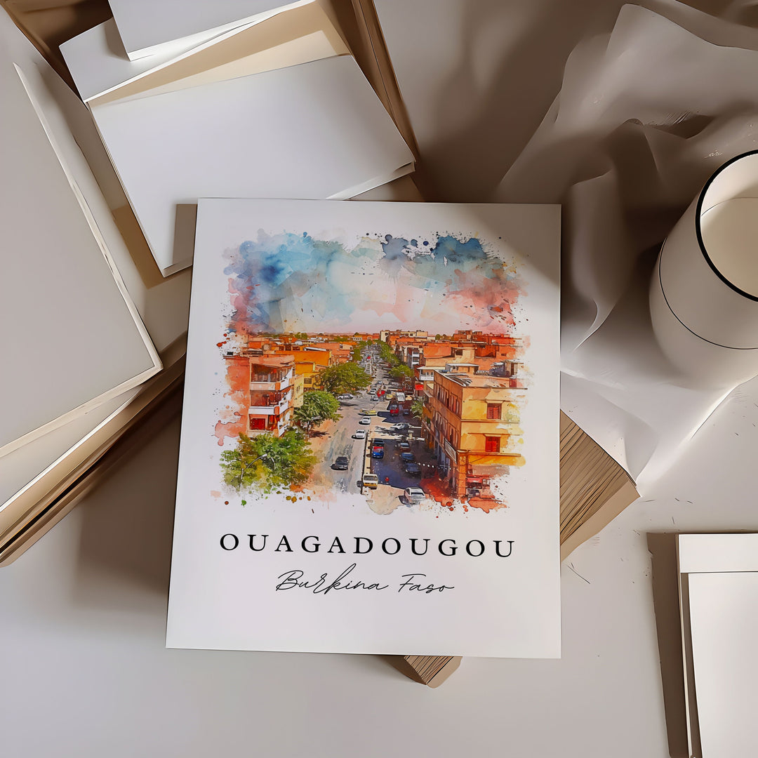 Ouagadougou watercolor travel art - Burkina Faso, Ouagadougou print, Wedding gift, Birthday present, Custom Text, Perfect Gift