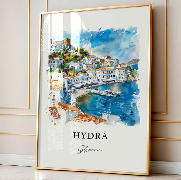 Hydra Greece Wall Art, Saronic Islands Print, Hydra Watercolor, Hydra Greece Gift,