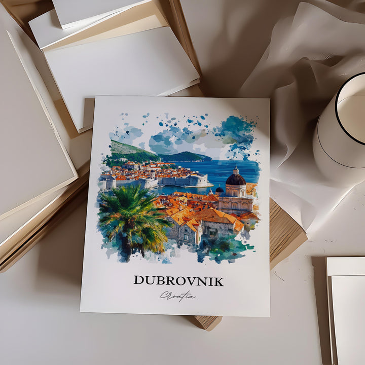 Dubrovnik Wall Art, Dubrovnik Croatia Print, Croatia Watercolor Art, Dubrovnik Gift, Travel Print, Travel Poster, Housewarming Gift