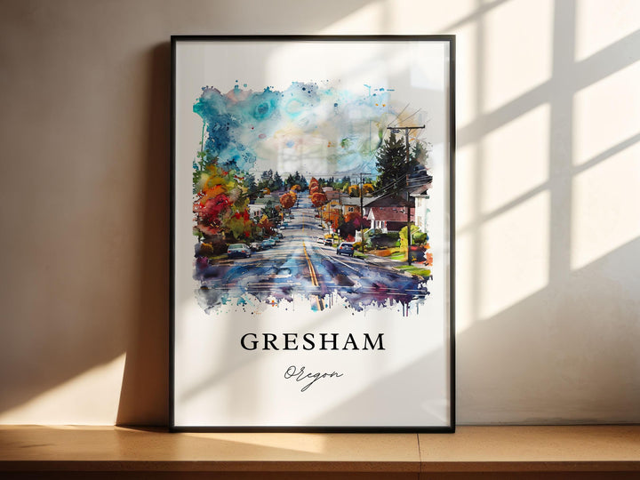 Gresham, Oregon, USA – Watercolor Art Print