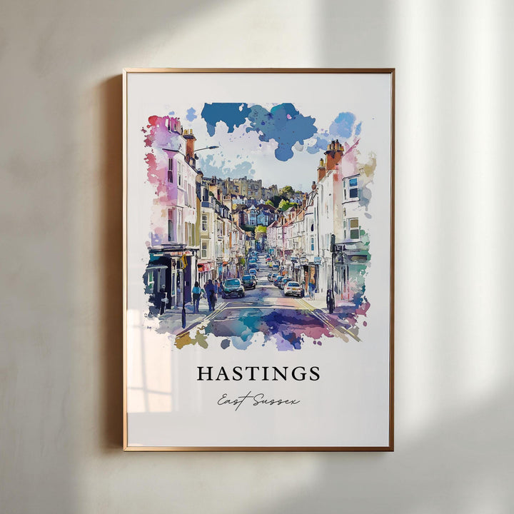 Hastings UK Wall Art, East Sussex Print, Hastings Watercolor Art, Hastings East Sussex Gift, Travel Print, Travel Poster, Housewarming Gift