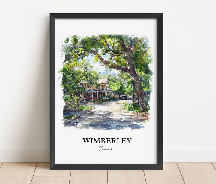Wimberley TX Wall Art, Hays County Print, Texas Watercolor Art, Wimberley Texas Gift, Travel Print, Travel Poster, Housewarming Gift