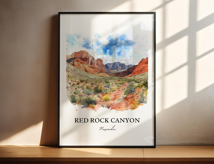 Red Rock Canyon NV Wall Art, Clark County, Print, Nevada Watercolor, Red Rock Canyon Gift, Travel Print, Travel Poster, Housewarming Gift