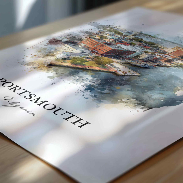 Portsmouth VA Wall Art, Portsmouth Print, Virginia Watercolor Art, Norfolk VA Gift, Travel Print, Travel Poster, Housewarming Gift