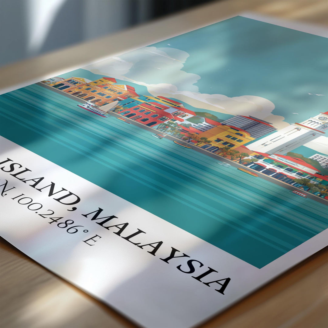 Penang Island Art, Penang Island Retro Travel Art, Penang Island Home Decor, Malaysia Gift, Malaysia Art, Travel Prints, Housewarming Gift